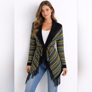 NWT vertigo colorful chunky knit tassled oversized  asymmetrical open cardigan L